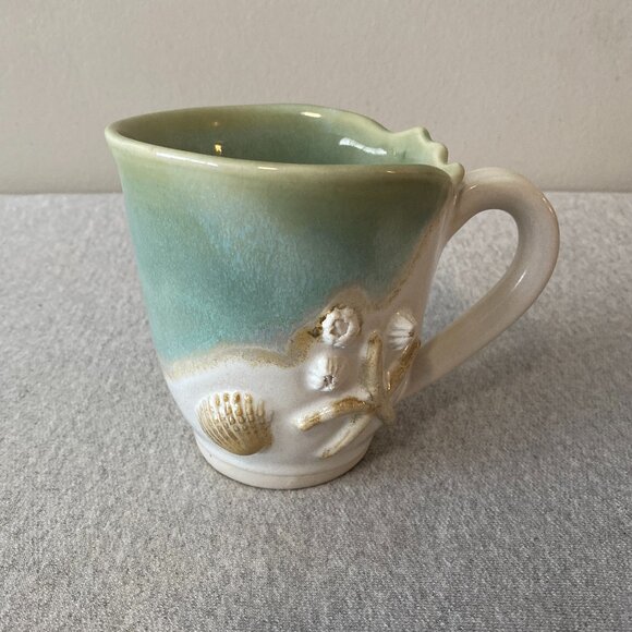 Artisan Starfish Barnacles Seaside Coastal Theme Ceramic Textured Coffee Mug - Picture 1 of 7